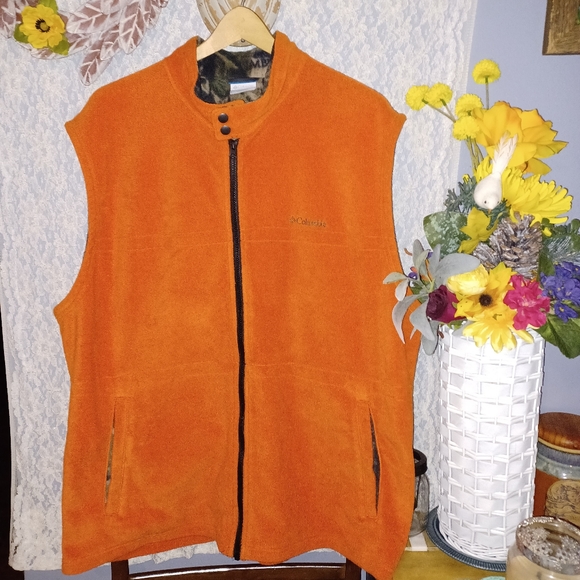 Men's XXL Columbia Orange/Camo Fleece Zip up Vest - Picture 2 of 9